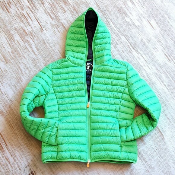 Save The Duck Women's SZ 5/XXL Neon Green Long Sleeve Lightweight Puffer Jacket - Picture 2 of 14